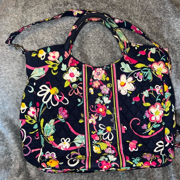 Vera Bradley Navy Hand/Shoulder Bag Tote Butterfly Floral Multi Handle Large - Picture 1 of 10